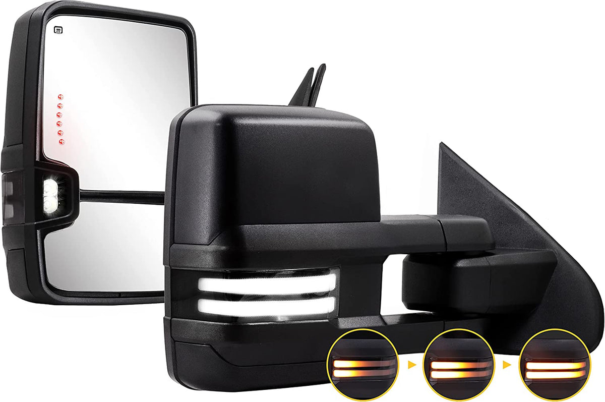 S Gmc Sierra 1500 Tecman Power Folding Heated Towing Mirrors For Chevy Silverado/GMC Sierra 2014-2018 – Smoked Lens, Turn Signal Tow Mirror